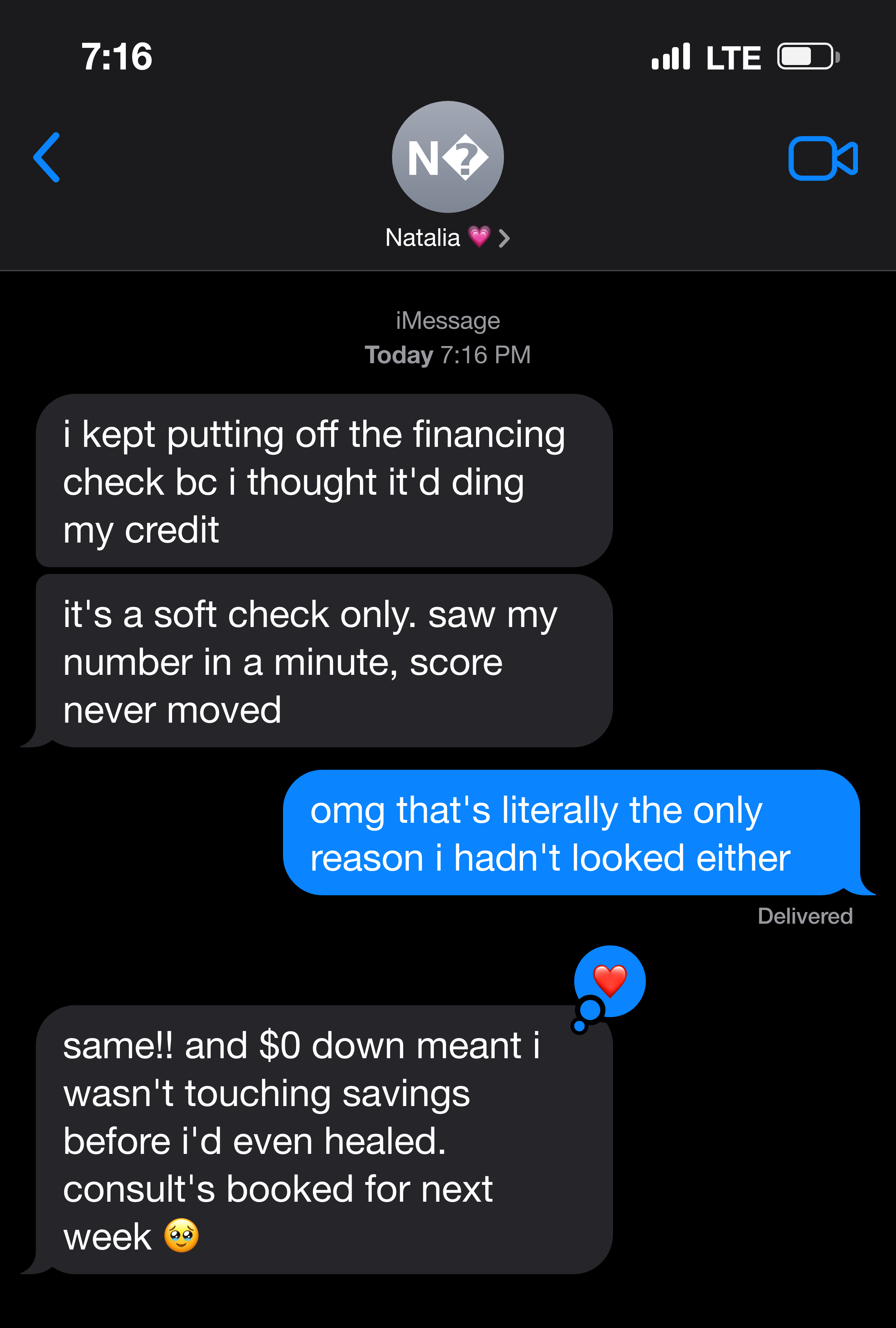 Text messages between two mom friends about the soft credit check not affecting their score